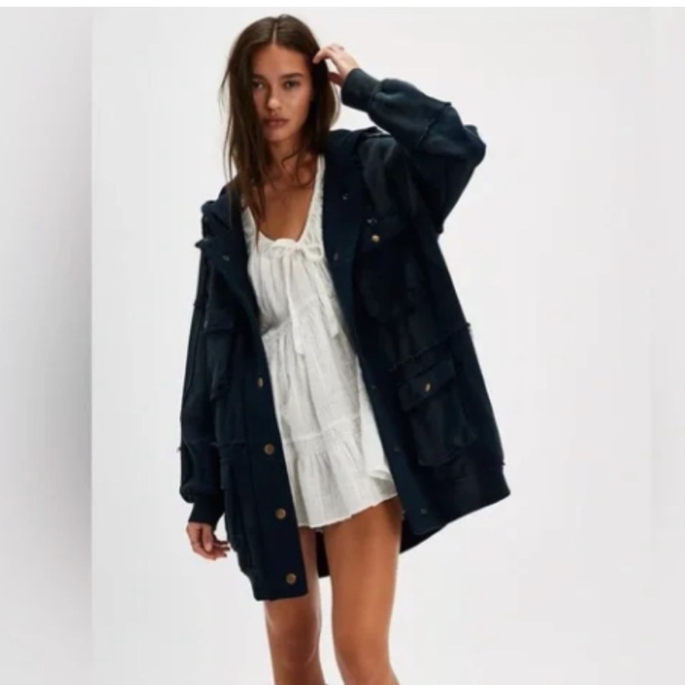 NWT FREE PEOPLE WE THE FREE Dark Navy "You're A Star LONG Hoodie SZ: L